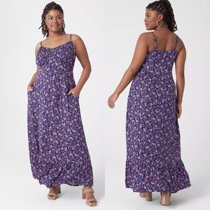 NWT Lane Bryant 22/24 Purple Floral Sleeveless Ruched Bust Maxi Dress